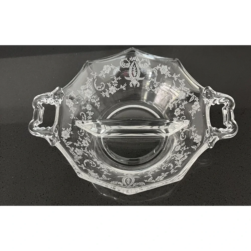 Vintage Fortoris Navarre‎ Clear Etched Glass Bowl Divided